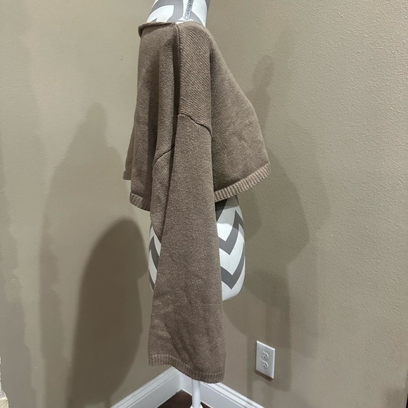 ZAFUL Tan Crop Wide Neck Sweater with bell sleeves - Picture 2 of 5